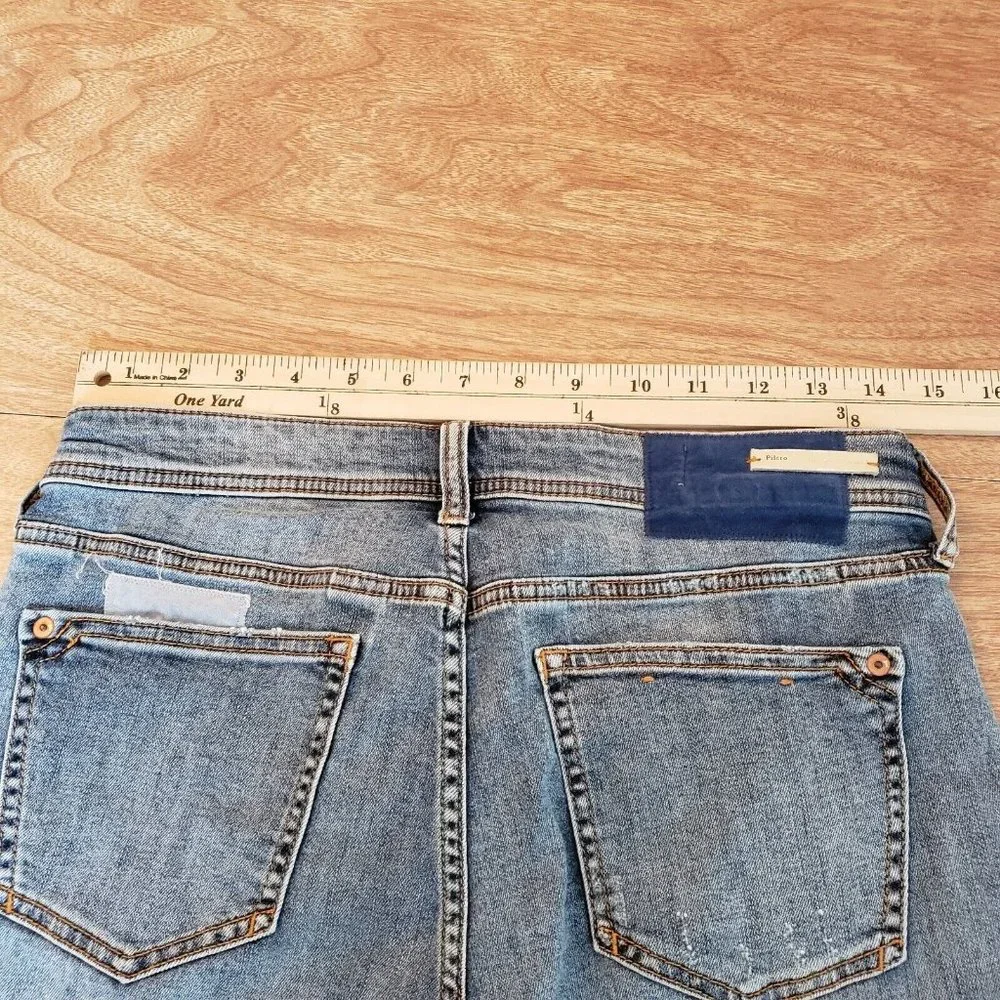 Pilcro & The Letterpress Slim Boyfriend Womens Jeans 26 Blue Patched Medium Rise - Picture 14 of 16